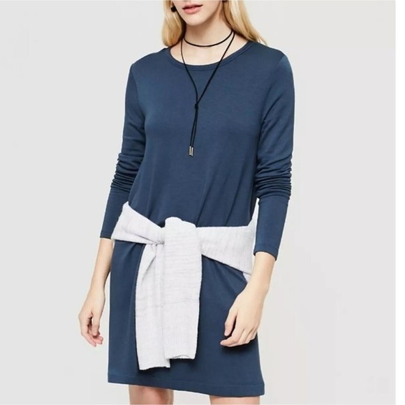 Lou & Grey Signaturesoft Swing Dress Women Blue Small Rayon Jersey Knit Slouchy‎ - Picture 1 of 12